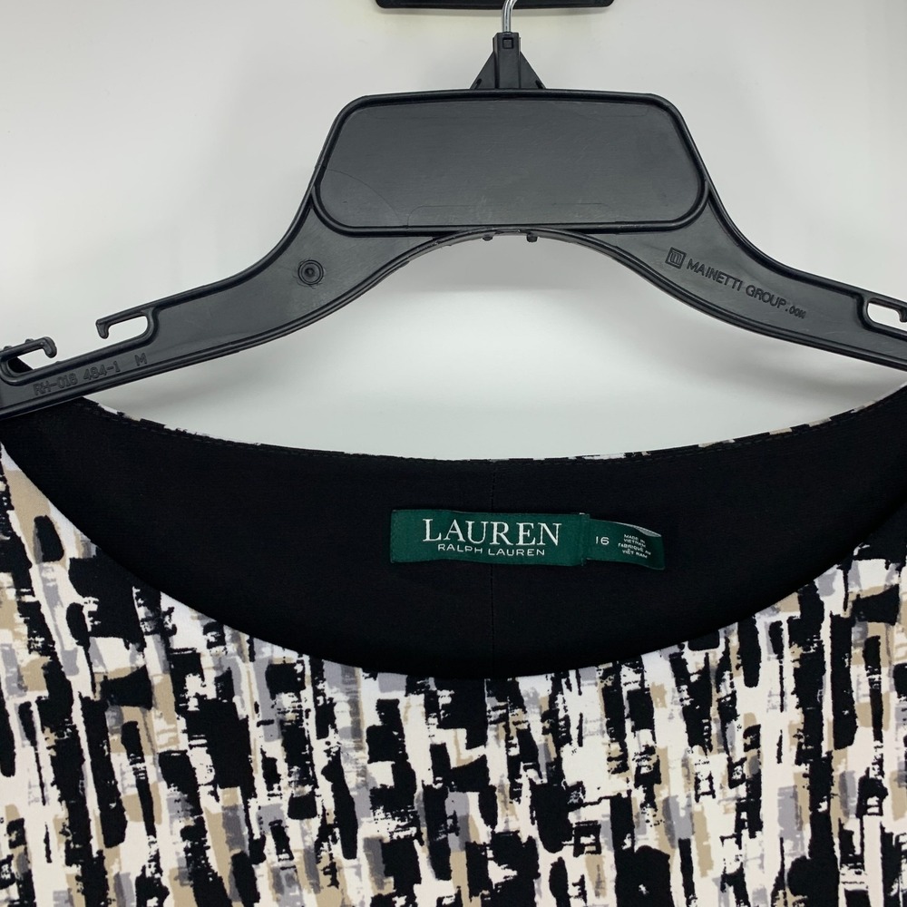 Lauren Ralph Lauren Dress Womens 16 Black Geo Print Colorblock 3/4 Sleeve Jersey - Picture 3 of 10